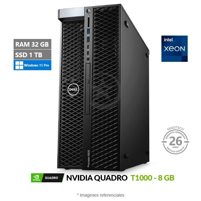 PC WorkStation Dell Precision 5820 Tower, Intel Xeon W-2135 Hasta 4.5 GHz, RAM 32GB, SSD 1TB, 8GB NVIDIA Quadro T1000, Wi-Fi, Windows 11 Pro