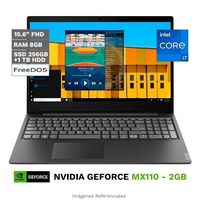 Laptop Lenovo IdeaPad S145, Intel core i7-8565U Hasta 4.6 GHz, RAM 8GB, SSD 256GB + HDD 1TB, 2GB NVIDIA GeForce MX110, 15.6" Full HD, Gris Platino