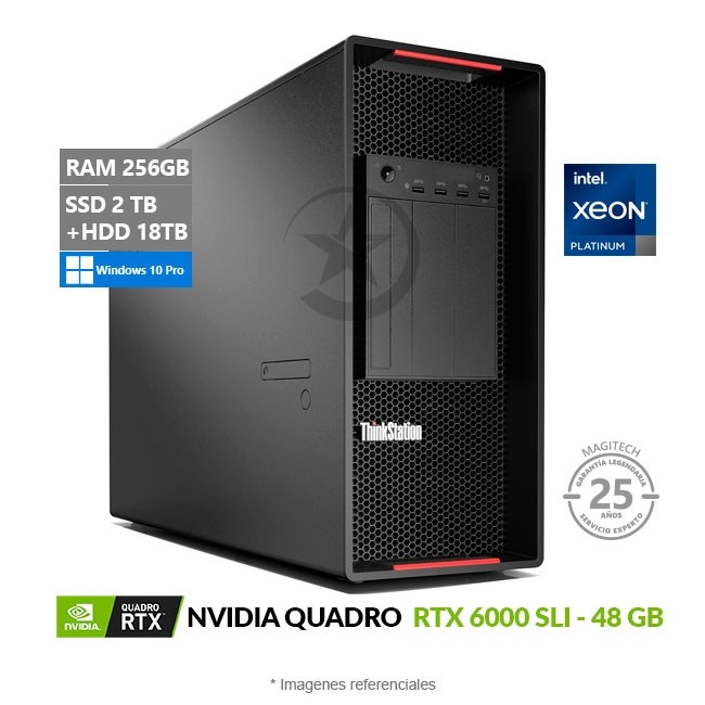 PC Lenovo ThinkStation P920 Workstation, Doble Procesador Intel Xeon Platinum 8260 (48 Núcleos) Hasta 3.9 GHz, RAM 256GB, SSD 2TB + HDD 18TB, Video 48GB NVIDIA Quadro RTX6000 SLI, Windows 10 Pro