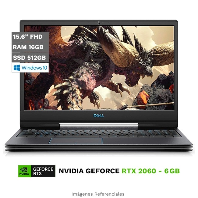 Laptop Dell G5 5590 Gaming Intel Core i7-9750H 2.6GHz, RAM 16GB, SSD 512GB PCIe, 6GB NVIDIA GeFroce RTX 2060, LED 15.6" Full HD, Windows 10 Home **
