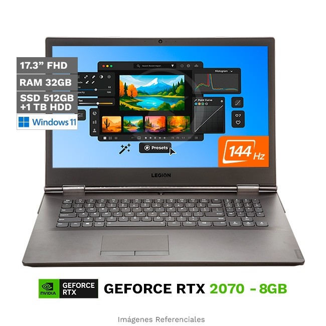 Laptop Lenovo Legion Y740 (17) Gaming, Intel Core i7-9750H 2.6GHz, RAM 32GB, SSD 512GB + HDD 1TB, 8GB NVIDIA GeForce RTX 2070, LED 17.3" FHD a 144Hz, Windows 11 Home