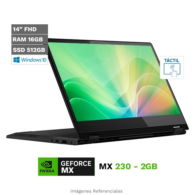 Laptop convertible 2 en 1 Lenovo Flex-14IML Core i7-10510U Hasta 4.9 GHz, RAM 16GB, SSD 512GB, 2 GB NVIDIA GeForce MX230, LED 14" FHD Touch, Windows 11 Home