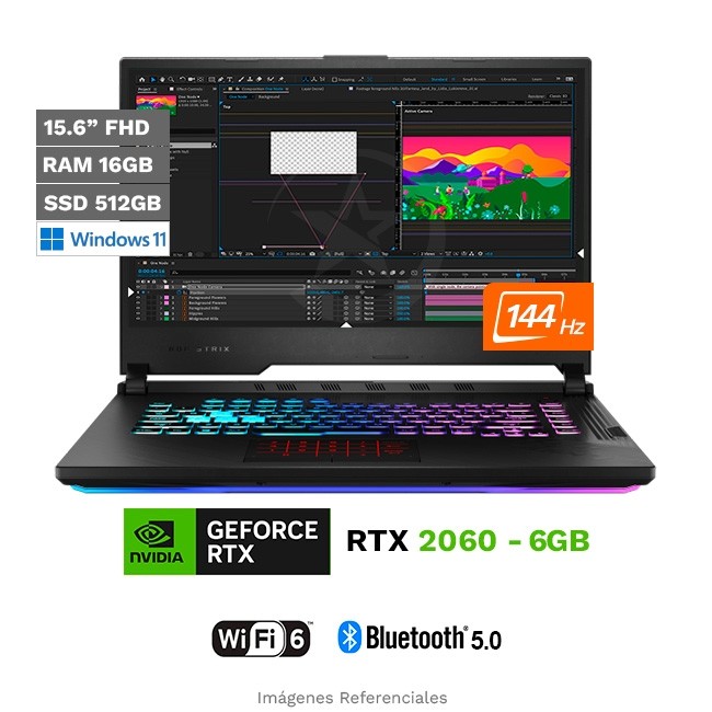 Laptop Asus ROG Strix G15 - G512LV Gaming, Intel Core i7-10750H 2.6GHz, RAM 16GB, SSD 512GB, 6GB NVIDIA RTX 2060, LED 15.6" FHD a 144Hz, Windows 10 Home **