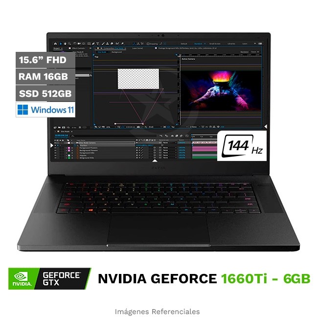 Laptop RAZER Blade 15 Gaming Deluxe, Core i7-10750H Hasta 5.0 GHz , RAM 16GB, SSD 512GB, Video 6GB NVIDIA GeForce GTX 1660Ti, LED 15.6" Full HD a 120Hz, 100% Black Aluminum, Windows 11 Home **