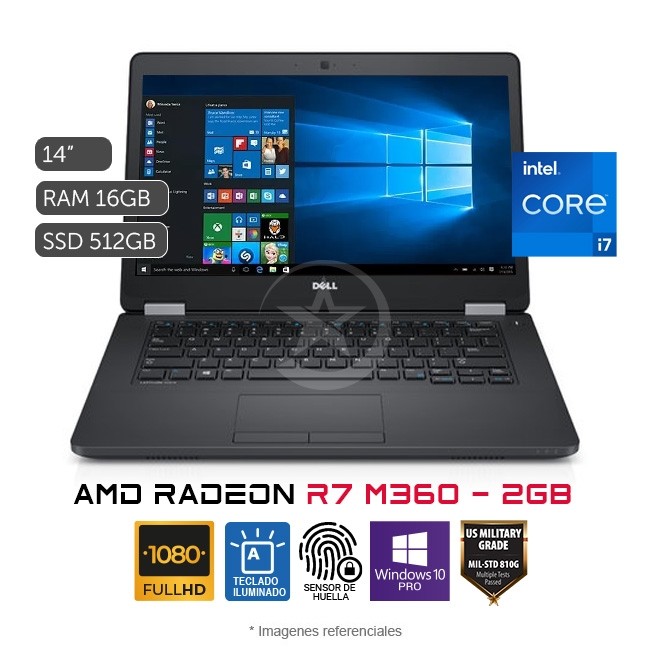 Laptop Dell Latitude E5470, Core i7-6600U 2.6 GHz, RAM 16GB, SSD 512GB, Video 2GB AMD Radeon R7 M360, LED 14" HD, Windows 10 Pro