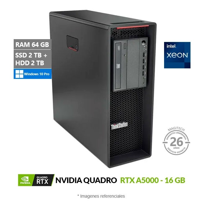 PC Lenovo ThinkStation P520 Tower, Intel Xeon W-2245 Hasta 4.5 GHz, RAM 64GB, SSD 2TB + HDD 2TB, 16GB NVIDIA Quadro RTX 5000, Windows 10 Pro