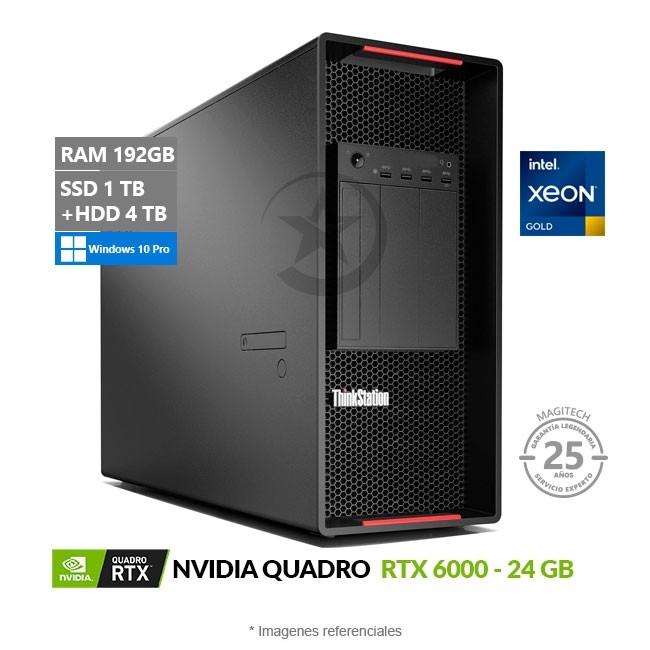 PC Lenovo ThinkStation P920 Workstation, Intel Xeon Gold 6130 Hasta 3.7 GHz, RAM 192GB, SSD 1TB + HDD 4TB, Video 24GB NVIDIA Quadro RTX 6000, Windows 10 Pro