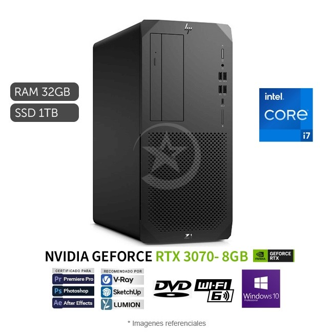 PC Workstation HP Z1 G8 Torre, Intel Core i7-11700 2.5GHz, RAM 32GB, SSD 1TB, Video 8GB NVIDIA RTX 3070, Windows 11 Pro SP