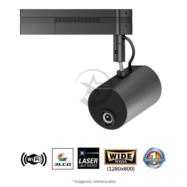 Proyector Epson Laser de señalización LightScene EV-105 3LCD, 2000 Lúmens, Resolución WXGA (1280x800), Wi-Fi, con soporte en techo