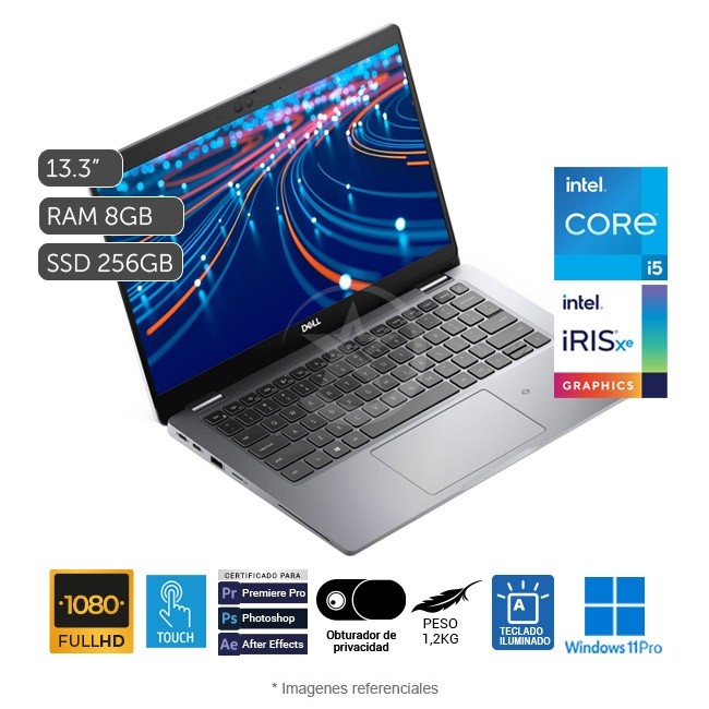 Laptop Dell Latitude 5320 (Touch), Intel Core i5-1145G7 Hasta 4.4 GHz, RAM 8GB, SSD 256GB, LED 13.3" Full HD Táctil, Windows 11 Pro