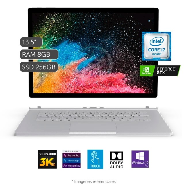 Convertible Microsoft Surface Book 2 (13.5"), Intel Core i7-8650U Hasta 4.2 GHz, RAM 8GB, SSD 256GB, 2GB NVIDIA GTX 1050, Pantalla Desmontable 13.5" PixelSense Táctil, Windows 10 Pro