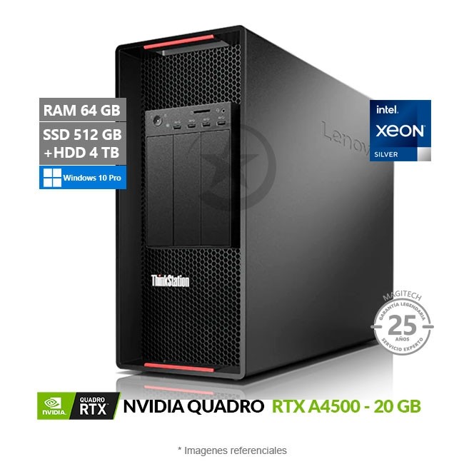 PC Lenovo ThinkStation P920 Workstation, Intel Xeon Gold 6151 Hasta 3.4 GHz, RAM 64GB, SSD 512GB + HDD 4TB, Video 20GB NVIDIA Quadro RTX A4500, Windows 10 Pro