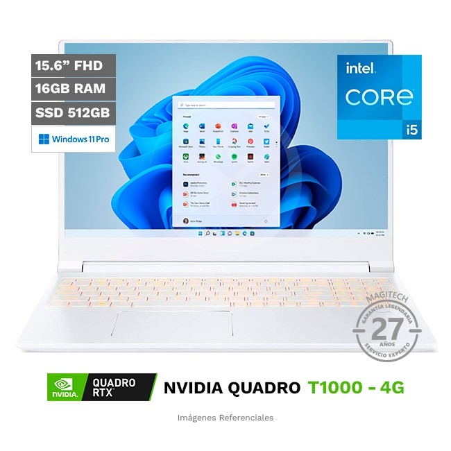 Laptop Creativa ACER ConceptD 3 Pro, Core i5-9300H Hasta 4.1 GHz, RAM 16GB, SSD 512GB, 4GB NVIDIA Quadro T1000, LED 15.6" FHD 100% DCI-P3, Windows 11 Pro