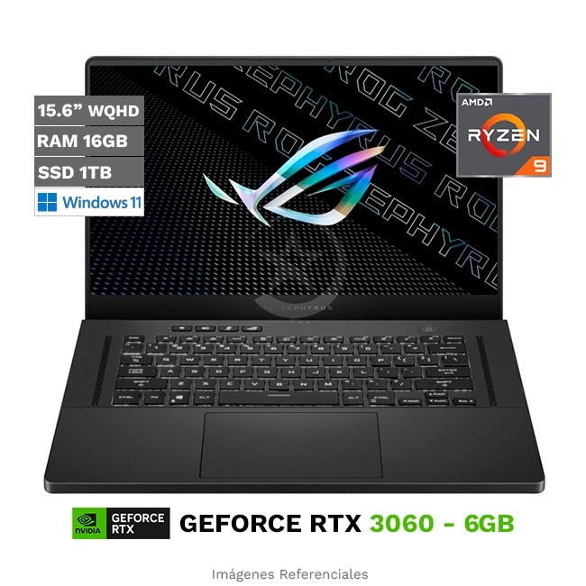 Laptop Asus ROG Zephyrus G15 GA503QM Gaming, AMD Ryzen 9 5900HS Hasta 4.6 GHz, RAM 16GB, SSD 1TB, 6GB NVIDIA GeForce RTX 3060, LED 15.6" QHD a 165Hz, Windows 11 Home **