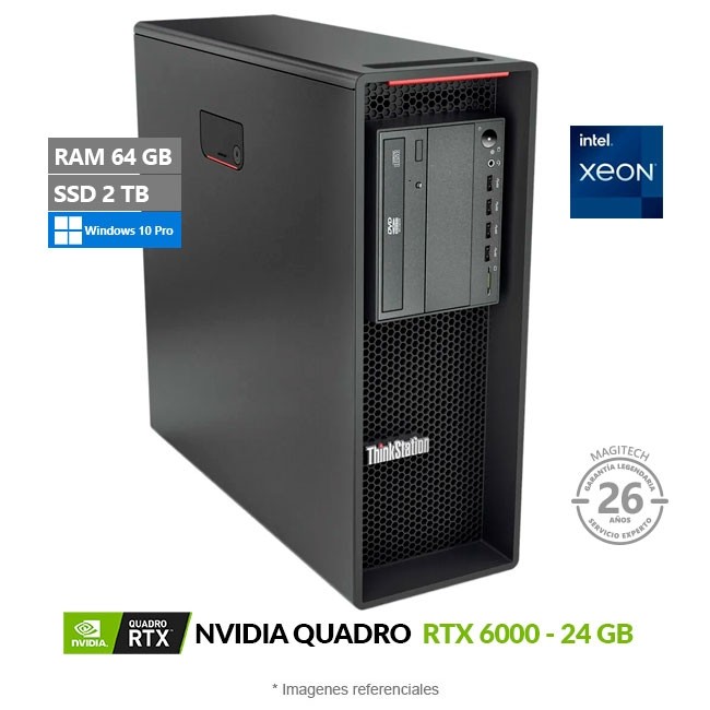 PC WorkStation Lenovo ThinkStation P520 Tower, Intel Xeon W-2255 Hasta 4.5 GHz, RAM 64GB, SSD 2TB, 24GB NVIDIA Quadro RTX 6000, 900W, Windows 10 Pro