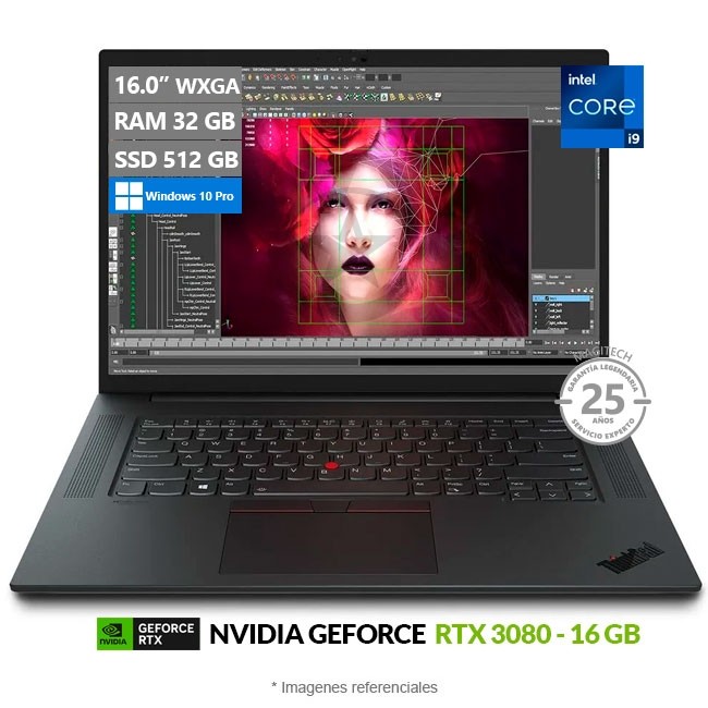 Laptop Lenovo ThinkPad P1 Gen 4, Intel Core i9-11950H 2.6 GHz, RAM 32GB, SSD 1TB, Video 16 GB Nvidia RTX 3080, LED 16.0" WQXGA, Windows 10 Pro