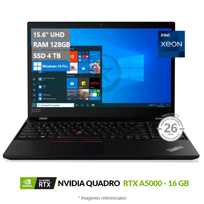 Laptop Lenovo Workstation ThinkPad P15 Gen 2, Xeon W-11855M de 3.2 GHz, RAM 128GB, SSD 4TB, Video 16GB Nvidia Quadro RTX A5000 Max-Q, LED 15.6" UHD 4K 100% Adobe RGB, Windows 10 Pro