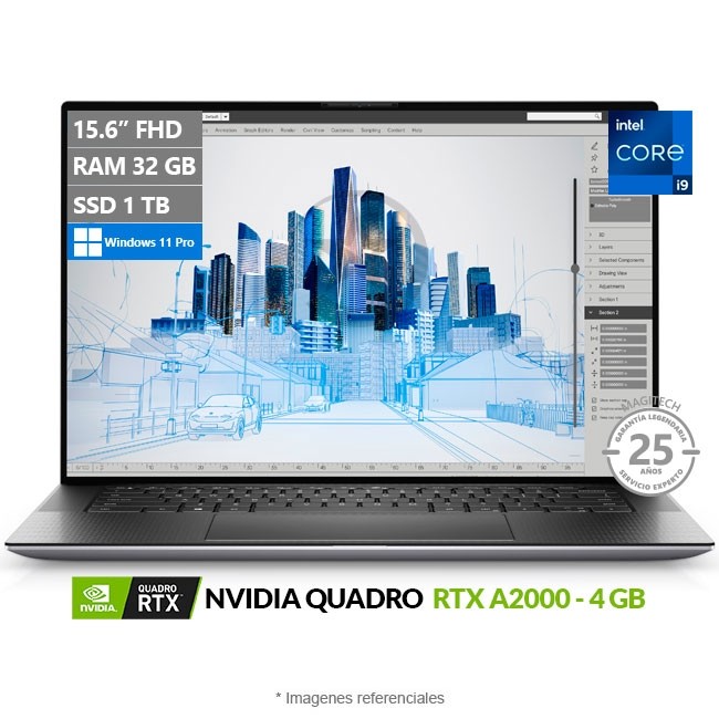 Laptop Dell Workstation Precision 15 5560, Intel Core i9-11950H 2.6GHz, RAM 32GB, SSD 1TB, Video 4GB Quadro RTX A2000, LED 15.6" Full HD 100% sRGB, Windows 11 Pro