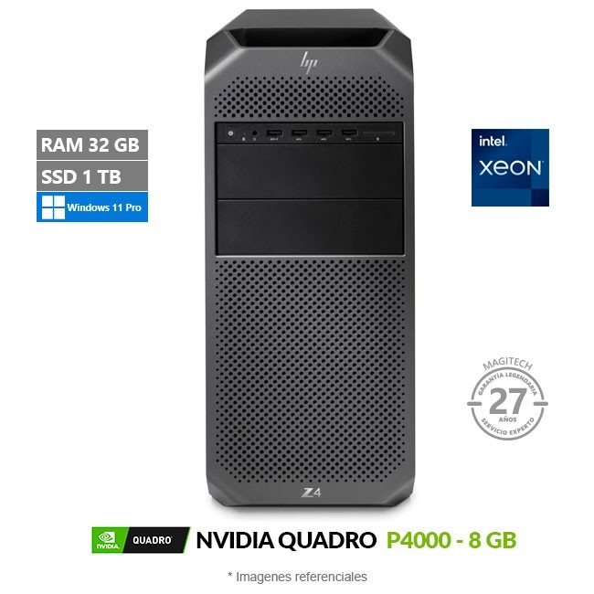 PC Workstation HP Z4 G4, Intel Xeon W-2235 Hasta 4.6 GHz, RAM 32GB, SSD 1TB, 8 GB NVIDIA Quadro T1000 Windows 11 Pro