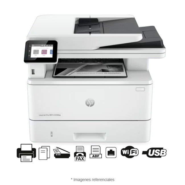 Impresora HP Multifuncional LaserJet Pro MFP 4103FDW, Impresión Dúplex, ADF, FAX, USB 2.0, Wi-Fi, Ethernet, Pantalla 2.7'', B/Negro