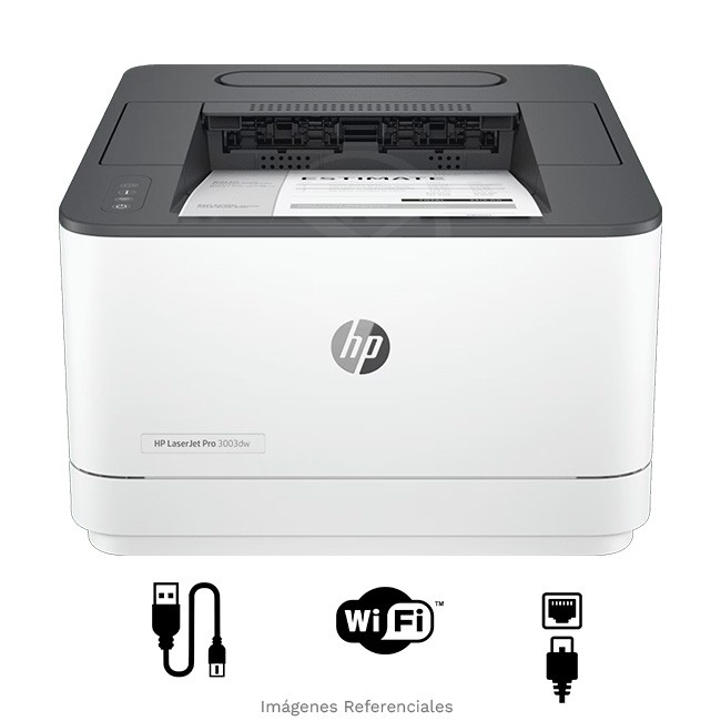 Impresora HP LaserJet Pro 3003dw Monocromática, Conectividad USB 2.0, Ethernet, Wi-Fi, 1200 dpi, A4