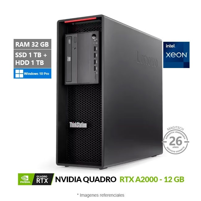 PC Lenovo ThinkStation P520 Tower, Intel Xeon W-2135 Hasta 4.5 GHz, RAM 32GB-ECC, SSD 1TB + HDD 1TB, 12 GB NVIDIA Quadro A2000, Wi-Fi, 690W, Windows 10 Pro