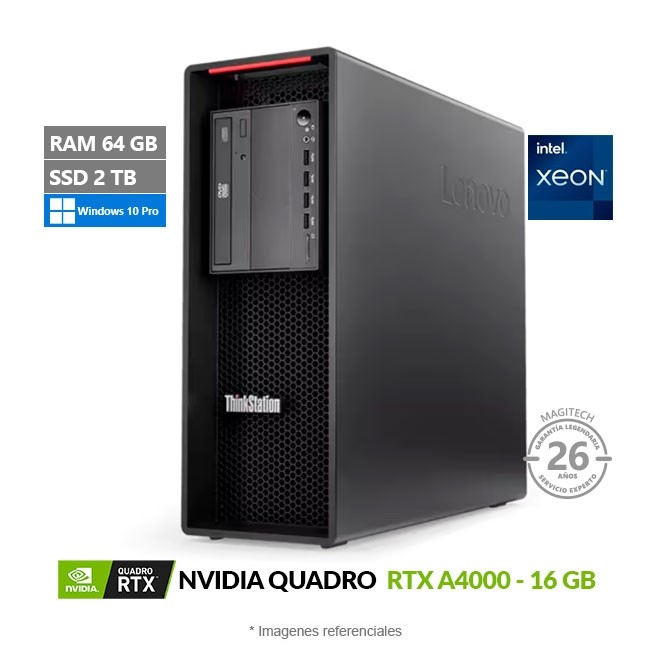 PC Lenovo ThinkStation P520 Tower, Intel Xeon W-2245 Hasta 4.5 GHz, RAM 64GB, SSD 2TB, 16GB NVIDIA Quadro RTX A4000, Windows 10 Pro