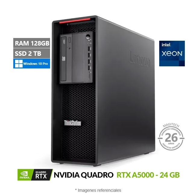 PC Lenovo ThinkStation P520 Tower, Intel Xeon W-2195 Hasta 4.3 GHz, RAM 128 GB, SSD 2TB, 24 GB NVIDIA Quadro RTX A5000, Windows 10 Pro
