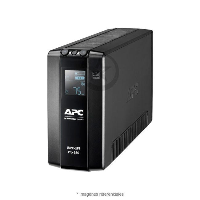 UPS APC Back-UPS Pro BR650MI, LCD, 650 VA - 390 W, 2min 44s Stand by, recarga en 12Hrs, 230V AC, 6 salidas