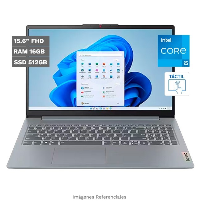 Laptop Lenovo IdeaPad 3 Slim (15) Touch, Intel Core i5-12450H Hasta 4.4 GHz, RAM 16GB, SSD 512GB, LED 15.6" Full HD Táctil