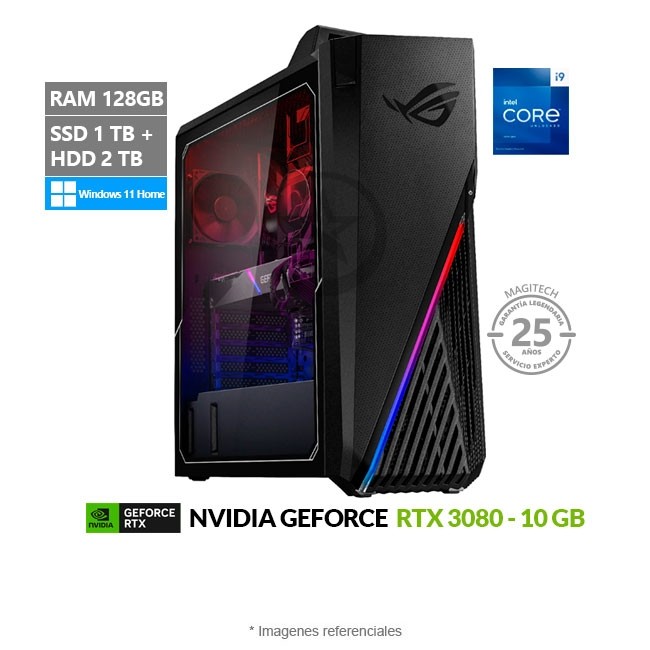 PC ASUS ROG Strix G15CE-PLUS Gaming, Intel Core i9-11900KF Hasta 5.3 GHz, RAM 128GB, SSD 1TB + HDD 2TB, Video 10GB NVIDIA RTX 3080, Windows 11 Home
