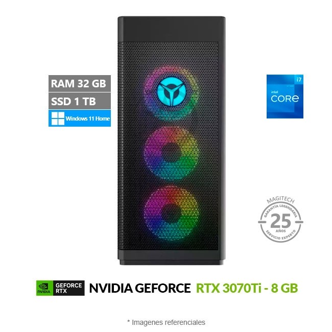 PC Lenovo Legion Tower T7 34IAZ7 Gaming, Intel Core i7-12700K Hasta 4.9 GHz, RAM 32GB, SSD 1TB, Video 8GB NVIDIA GeForce RTX 3070Ti, PSU 850W Gold, Wi-Fi 6E, Windows 11 Home