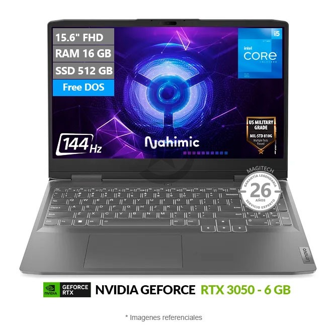 Laptop Lenovo LOQ (15'') Gaming, Intel Core i5-12450HX Hasta 4.4 GHz, RAM 16GB, SSD 512GB, 6GB NVIDIA RTX 3050, LED 15.6" Full HD a 144 Hz **