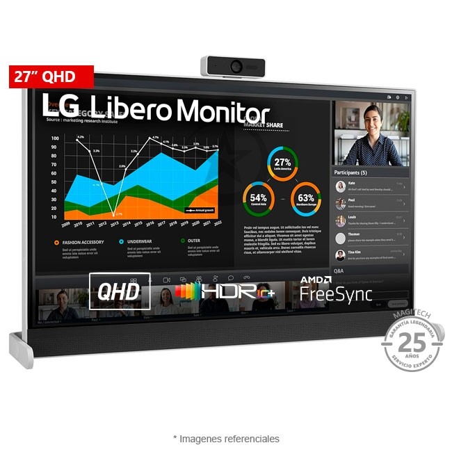 Monitor LG Libero QHD de 27" (2560x1440) IPS, Con Cámara Web Full HD Desmontable, Gama de colores sRGB 99% / HDR10 / Altavoces Integrados Waves MaxxAudio® / Usol Colgante y de Pie, Compatible con Wind