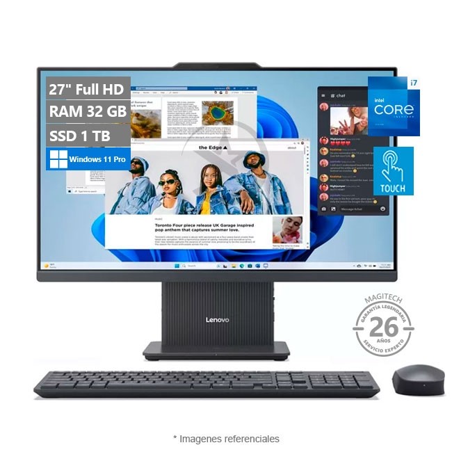 PC Lenovo Todo en Uno IdeaCentre 3 (27IRH9) Touch, Intel Core i7-13620H 3.6 GHz, RAM 32GB, SSD 1TB, LED 27" FHD Táctil de 100 Hz, Wi-Fi, BT, Windows 11 Pro