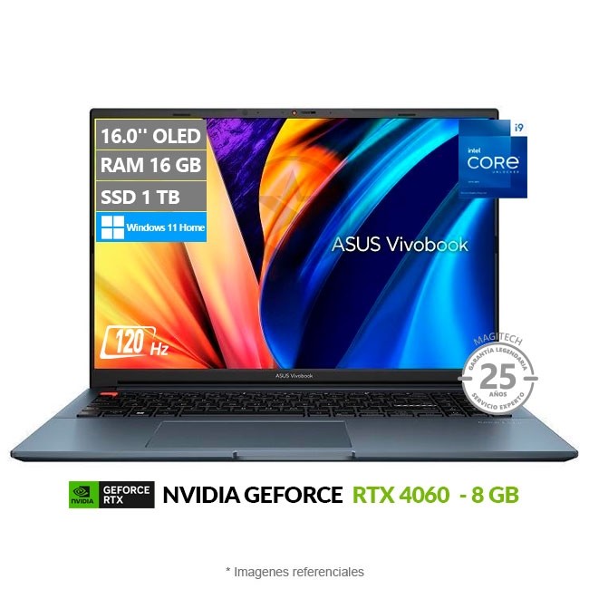 Laptop Asus VivoBook Pro 16 (K6602VV), Intel Core i9-13900H Hasta 5.4 GHz, RAM 16GB, SSD 1TB, 8GB NVIDIA RTX 4060, LED 16.'' WUXGA a 120Hz, Windows 11 Home **