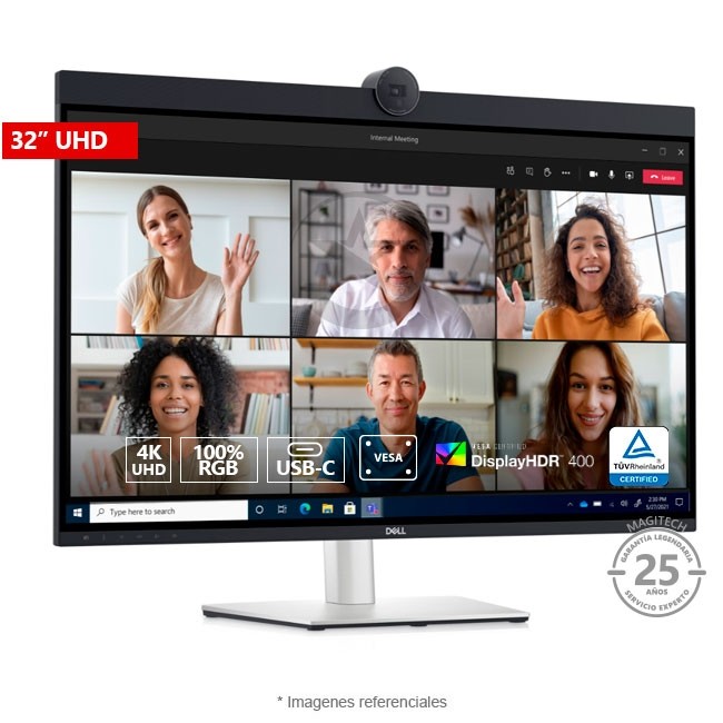 Monitor Dell para videoconferencias UltraSharp 32 4K - U3223QZ Video Conferencing de 32", Resolución 4K UHD (3840x2160), HDMI, DP, USB-Hub, Webcam 8MP