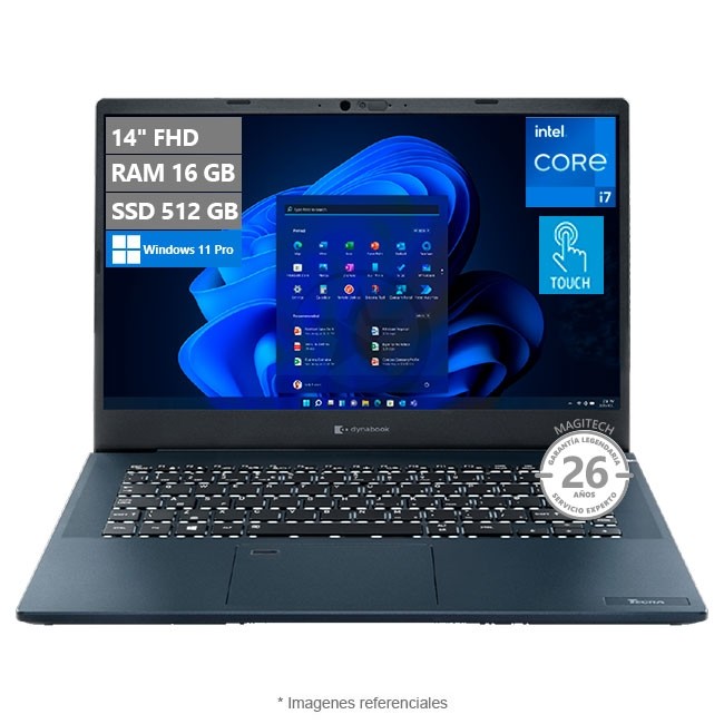 Laptop Toshiba Dynabook Tecra A40-J (Touch), Intel Core i7-1165G7 Hasta 4,7 GHz, RAM 16GB, SSD 512GB, LED 14" Full HD, Peso 1,4kg, Windows 11 Pro (Empresarial)