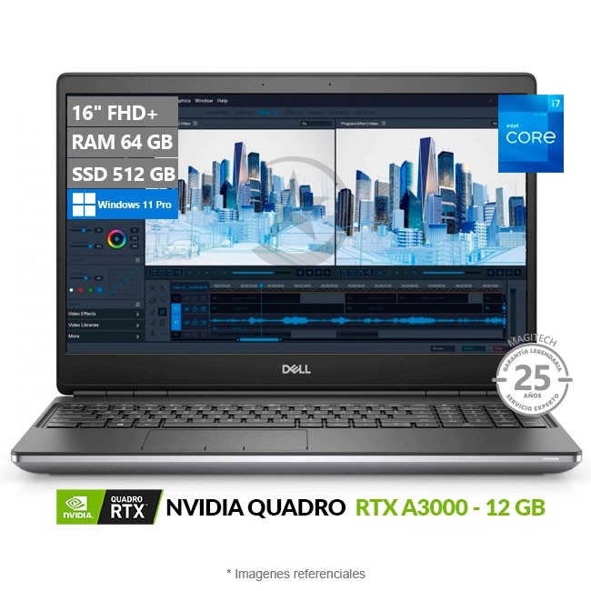 Laptop Dell Workstation Precision 7670 Mobile, Intel Core i7-12850HX Hasta 4.8 GHz, RAM 64GB, SSD 512GB, Video 12GB NVIDIA Quadro RTX A3000, LED 16" WUXGA, Windows 11 Pro