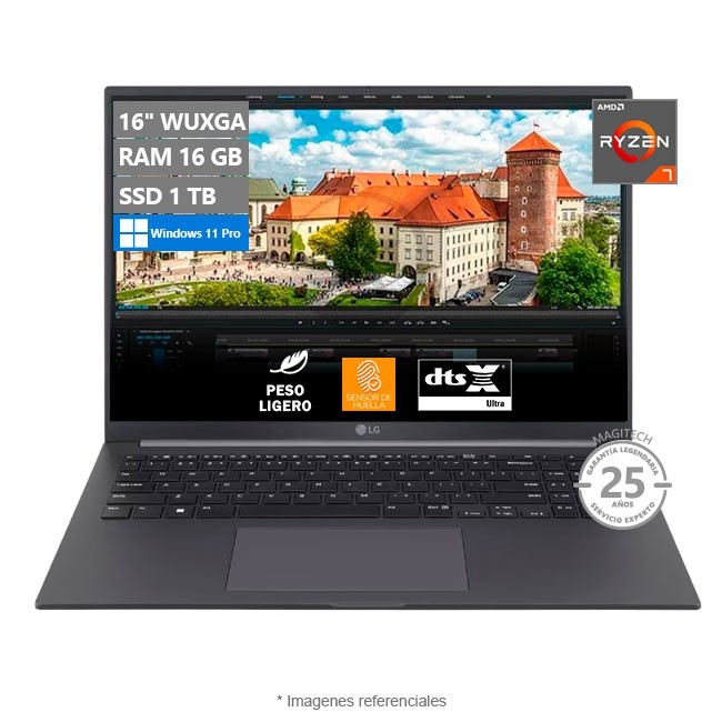 Laptop LG Ultra 16U70R, AMD Ryzen 7 7730U 2.0 GHz, RAM 16GB, SSD 1TB, LED 16" IPS WUXGA (1920x1200), Diseño Premium, 1.6 Kg de peso, Windows 11 Pro