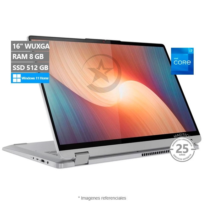 Convertible Lenovo Ideapad Flex 5 16IAU7 2-en-1, Core i7-1255U Hasta 4.7 GHz, RAM 8GB, SSD 512GB, LED 16" WUXGA Touch, Windows 11 Home