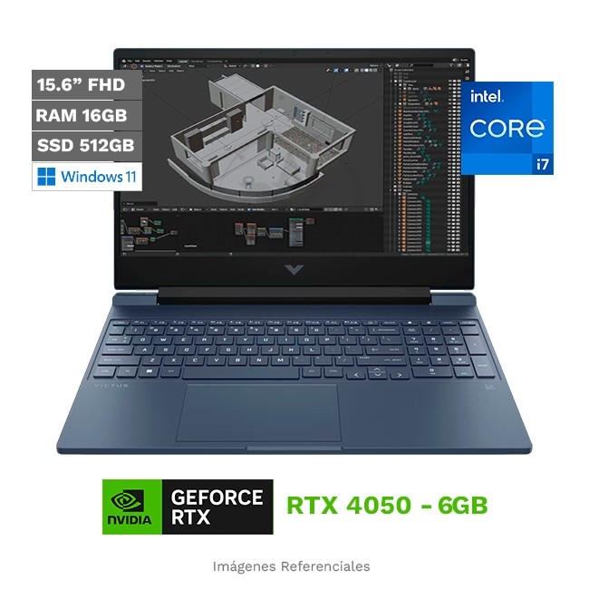 Laptop HP Victus 15-FA1163DX Gaming, Intel Core i7-12650H Hasta 4.7 GHz, RAM 16GB, SSD 512GB, 6GB NVIDIA GeForce RTX 4050, LED 15.6" FHD a 144Hz, Windows 11 Home **