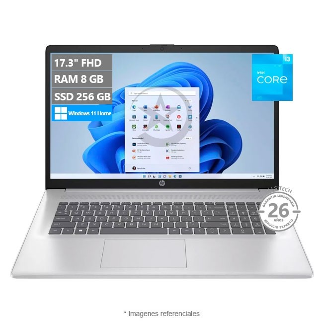 Laptop HP Essential 17-CN2083DX, Intel Core i3-1215U Hasta 4.4 GHz, RAM 8GB, SSD 256GB, LED 17" Full HD, Windows 11 Home