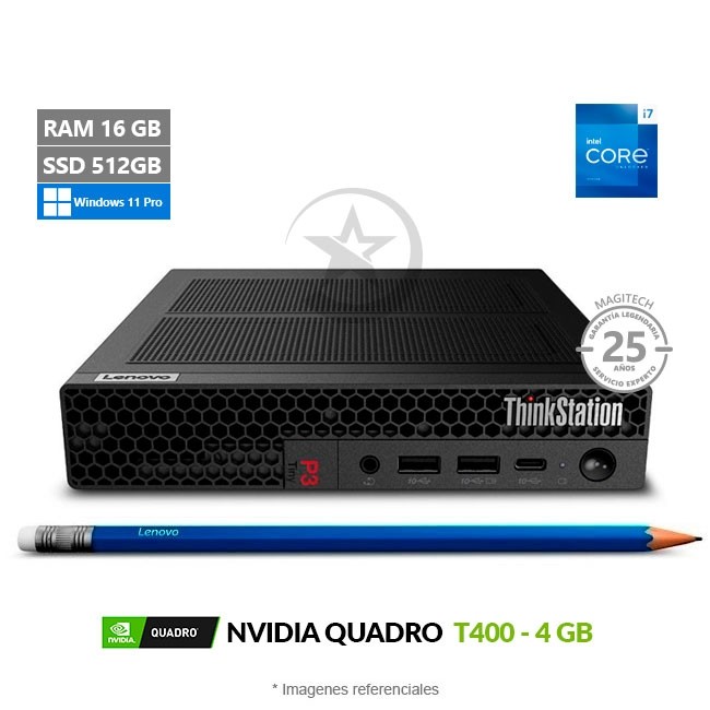 PC WorkStation LenovoThinkStation P3 Tiny, Intel Core i7-13700T Hasta 4.9 GHz, RAM 16GB, SSD 512GB, Video 4GB NVIDIA Quadro T400, Windows 11 Pro