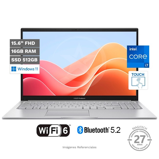 Laptop Asus Vivobook F1504VAP (Touch), Intel Core 7 150U Hasta 5.4 GHz, RAM 16GB, SSD 512GB, LED 15.6" FHD, Táctil, Windows 11 Home