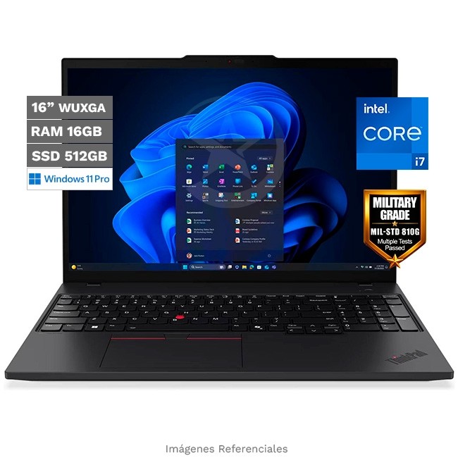 Laptop Lenovo ThinkPad T16 Gen1, Intel Core i7-1260P Hasta 4.7 GHz, RAM 16GB, SSD 512GB, LED 16" WUXGA, Windows 11 Pro