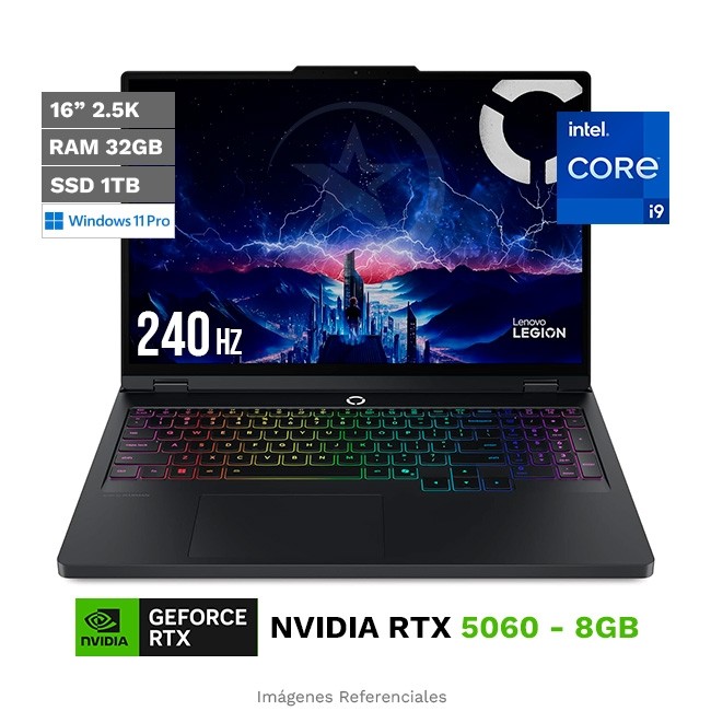 Laptop Lenovo Legion 5 Pro 16IRX10, Intel Core i9-14900HX Hasta 5.8 GHz, RAM 32GB, SSD 1TB, 8GB NVIDIA GeForce RTX 5060, LED 16'' WQXGA a 240Hz, Windows 11 Pro **