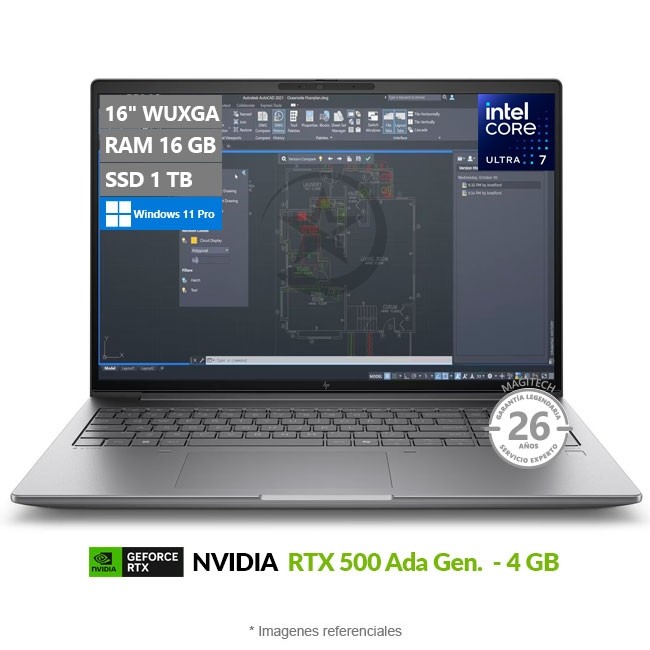 Laptop Workstation HP ZBook Power G11 de 16", Core Ultra 7 155U Hasta 4.8 GHz, RAM 16GB, SSD 1TB, Video 4GB NVIDIA RTX 500, LED 16" WUXGA, Windows 11 Pro