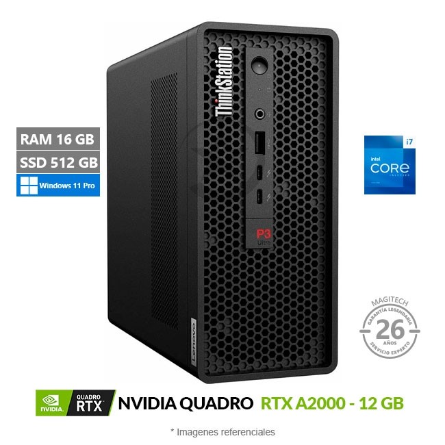 PC Workstation Lenovo ThinkStation P3 Ultra (SFF), Intel Core i7-13700 Hasta 5.2 GHz, RAM 32 GB, SSD 1TB, 12GB NVIDIA Quadro RTX A2000, Windows 11 Pro