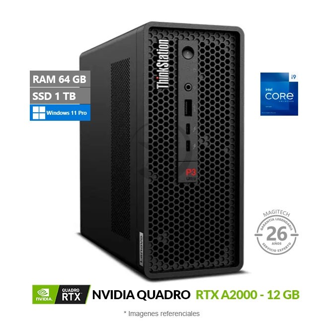 PC Lenovo ThinkStation P3 Ultra (SFF), Intel Core i9-13900 Hasta 5.2 GHz, RAM 64GB, SSD 1TB, 12GB NVIDIA Quadro RTX A2000, Windows 11 Pro
